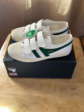 Gola  White & Green Vegan Velcro Sneakers